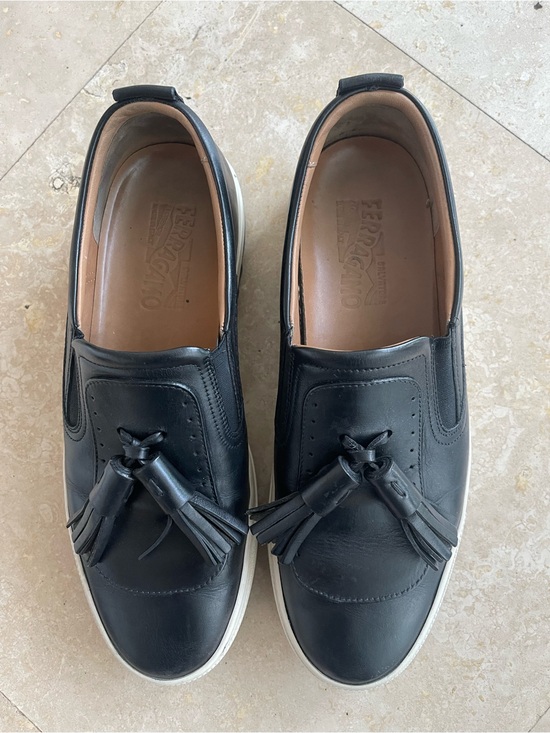 Salvatore Ferragamo Other - Salvatore Ferragamo Black Leather Tassel Slip-On Loafers with White Outsole